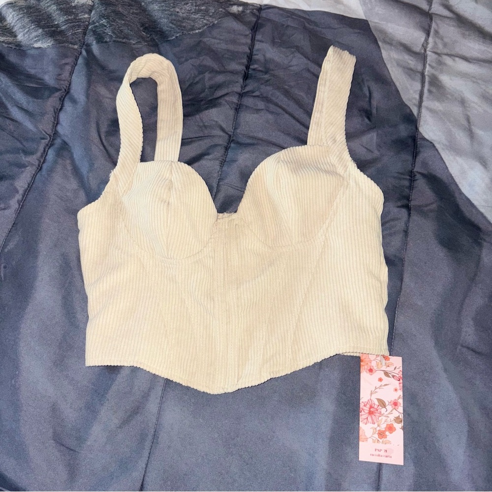 Beige Ribbed Crop Top